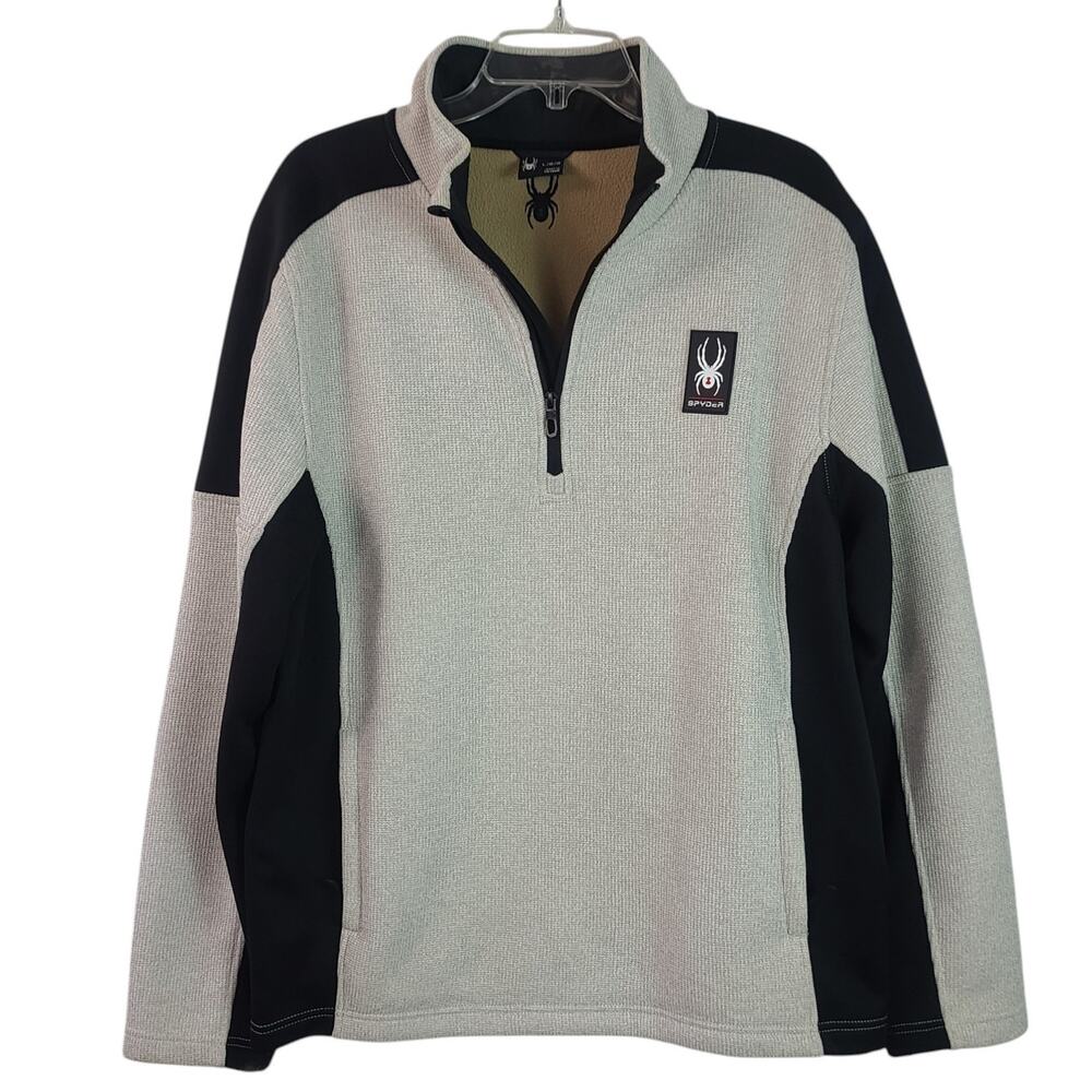 Spyder Oatmeal Black 1/2 Zip Sweater Soft Shell Soft Lined Zipper Pockets New L